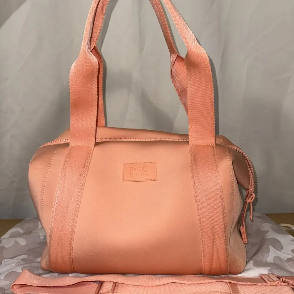 Dagne Dover Neoprene Duffel Weekender Gym Travel Bag Coral Orange Crossbody
